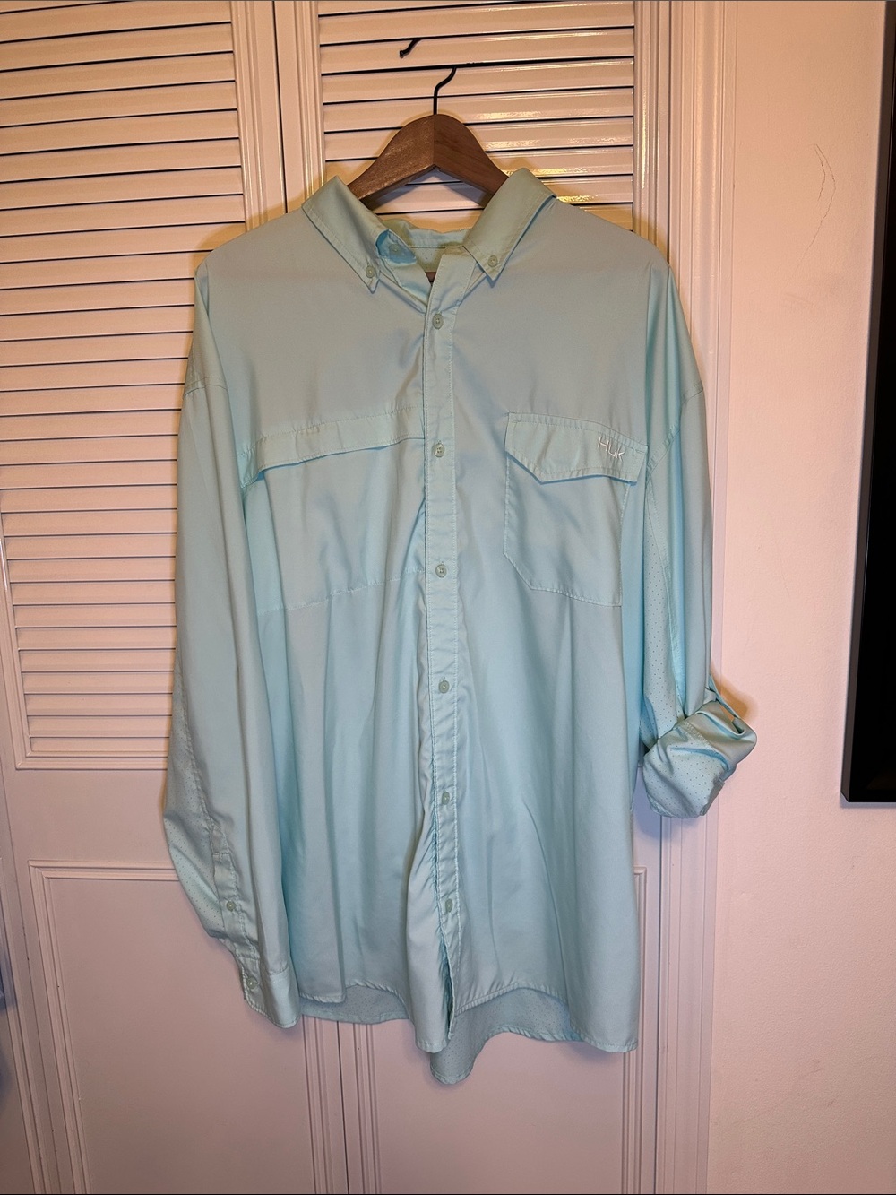 Huk Light Mint Long Sleeve Button-Down Performance Shirt